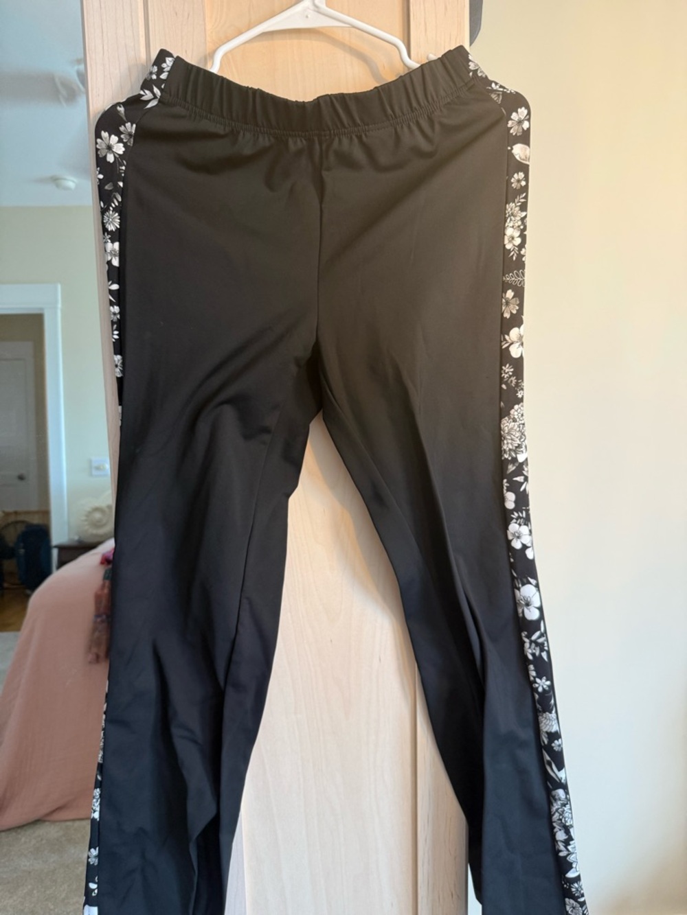 Johnny Was Black Pants with Black & White Floral Side Stripe